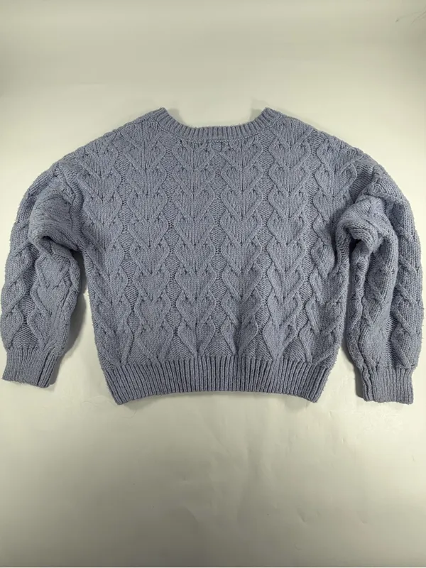 Hippy Rose Heart Cable Knit Sweater Lavender Purple V-Neck Cropped Cozy Womens M - Image 2