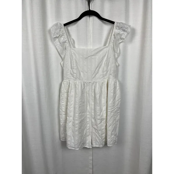 American Eagle White Flutter Sleeve Babydoll Smocked Romper Sz.L - Image 4