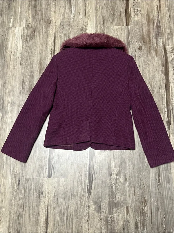 Vintage Marvin Richards 90s Plum Wool Cropped Blazer Jacket Faux Fur Collar - Image 5