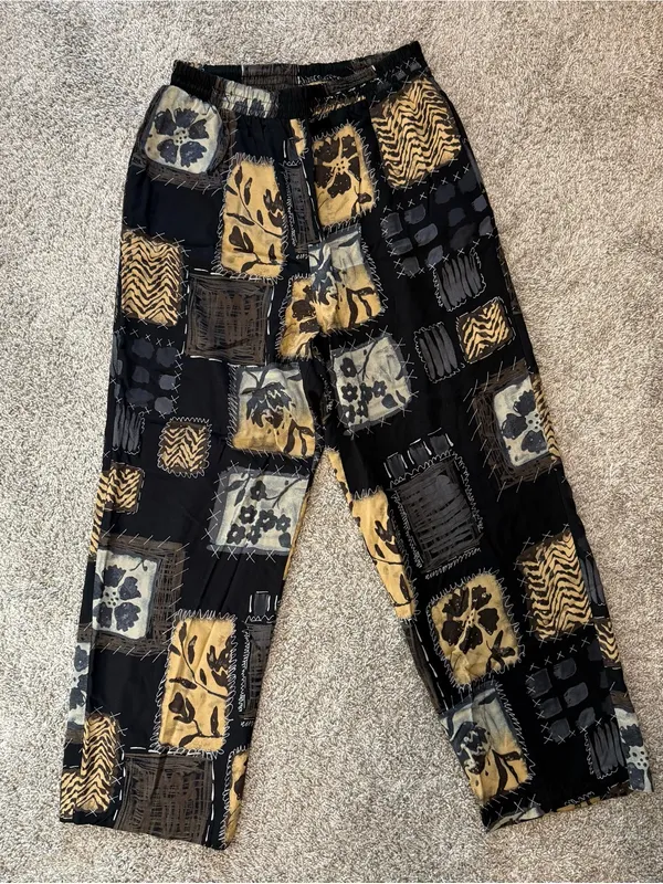 Vintage 90s Kathie Lee Patchwork Soft Pants Boho Straight Leg Lounge Pants - Image 3