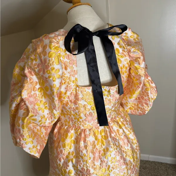Pieces Premium Embroidered Puff Sleeve Mini Dress with Open Tie Back size medium - Image 8