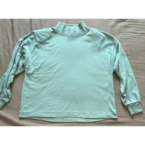 Vintage Pari Sport Club Mock Neck Shoulder Pad Sweatshirt Sage Green Womens M - Image 2