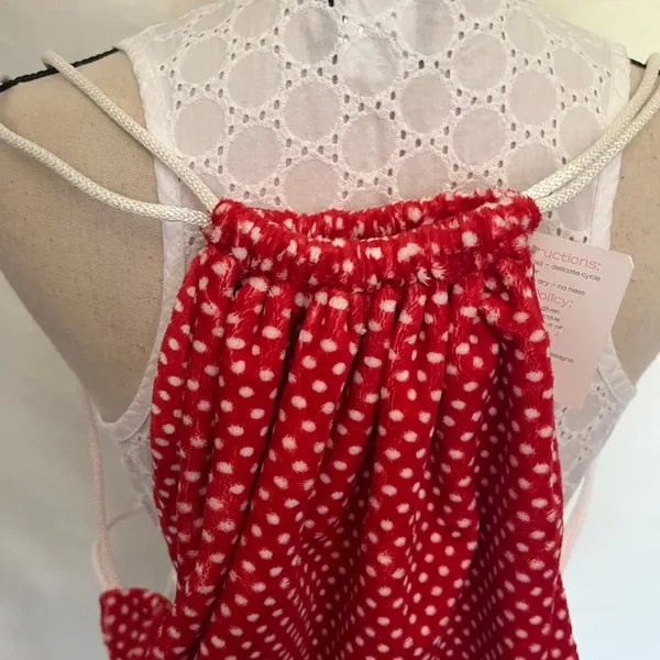 SEW SWEET MINKY Designs DrawString Tote Bag Red White Polka Dots NWT - Image 5