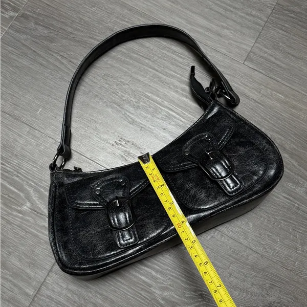 Elegant Faux Black Leather Shoulder Bag - Image 7