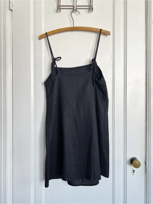 Reformation • Aubree Linen Dress black mini a-line shift tie spaghetti straps - Image 10