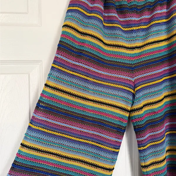 Majorelle Revolve Crochet Striped Flowy Pants Flare Beach Vacation Elastic Waist - Image 2