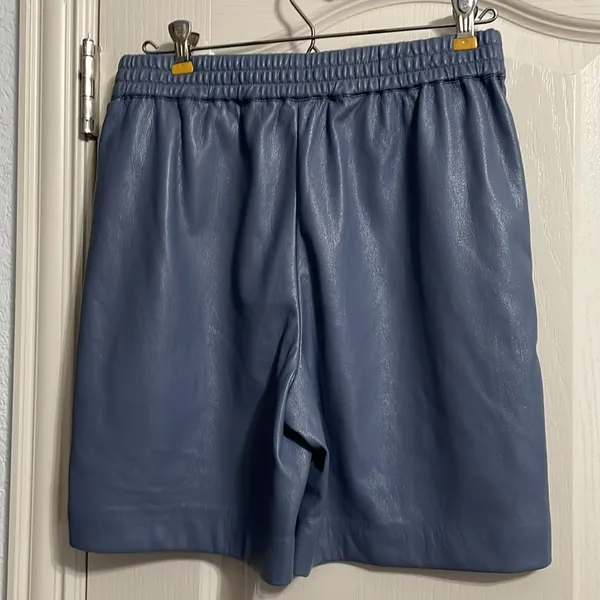 Babaton Aritzia Smith Vegan Faux Leather Shorts Dusty Blue Minimalist High Waist - Image 3