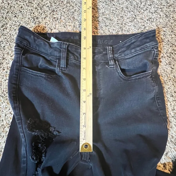American Eagle Hi-Rise Jegging Black Distressed Ripped Skinny Jeans Womens 6 Reg - Image 6