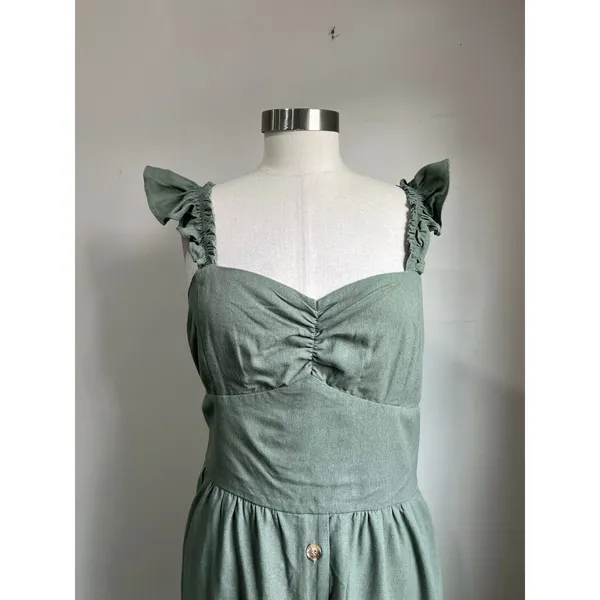 Audrey Parks Francesca's Sage Green Linen Blend Midi Dress‎ Size XL - Image 4