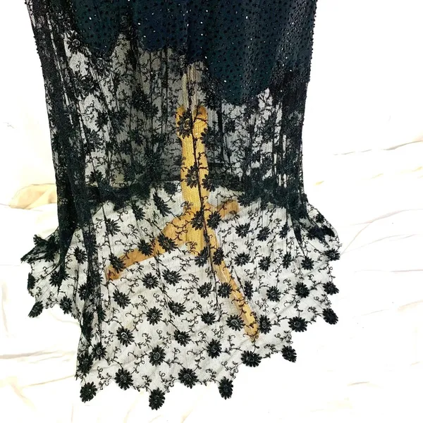 Jovani Sheer Illusion Lace Evening Gown Black Beaded Maxi 8 Formal Prom Black Tie - Image 8