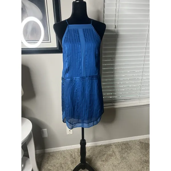 Mason by Michelle‎ Mason Mini Silk Slip Dress 0 Blue Halter Lined - Image 4