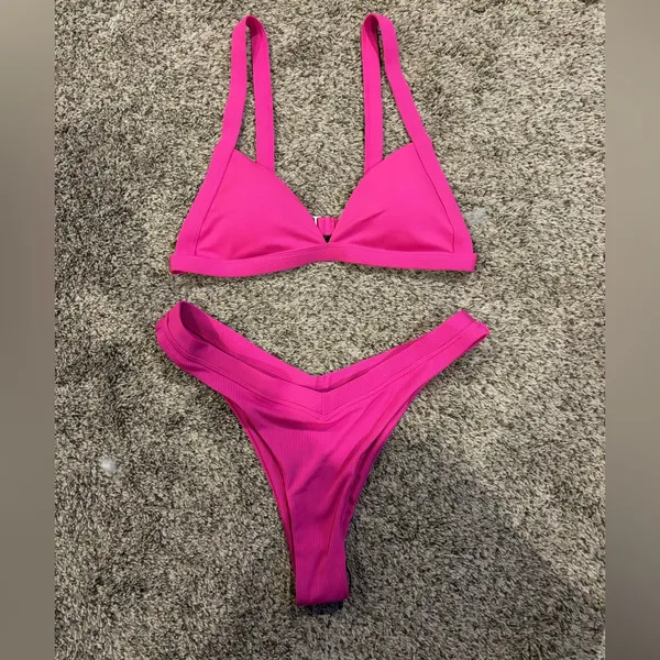 SHEIN Swim Vcay Ribbed Bikini Set Triangle Bra & High Cut Bottom - Image 2