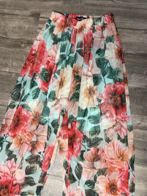 Brick Built S/M Floral Wide Leg Tie Hem Pants Lined Resort Vacation - Image 4