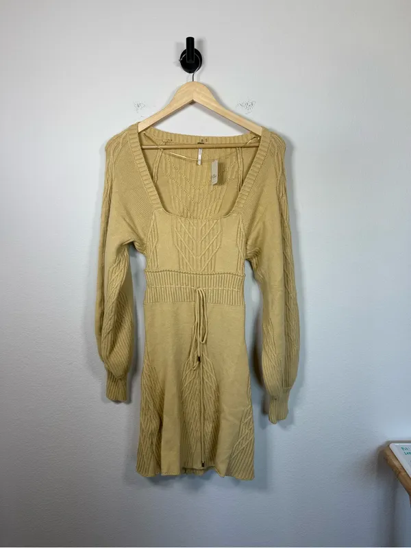 Free People Emmaline Mini Sweater Dress Womens Small NWT Cutout Puff Sleeve - Image 3