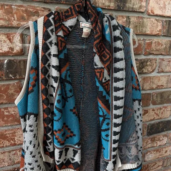Flying Tomato Size M/L Aztec Southwestern Boho Vest Cardigan Waterfall Knit - Image 4