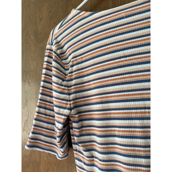 Abercrombie & Fitch Sz M Ribbed Striped Quarter Sleeve Button Front Dress Soft - Image 6