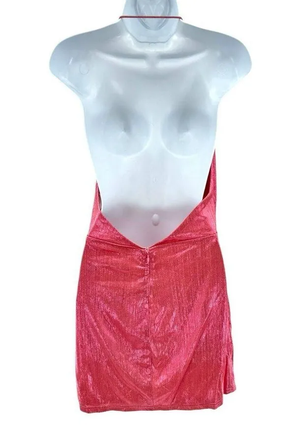 New Superdown Missie Wrap Front Mini Dress Medium Pink Metallic Party Barbiecore - Image 6