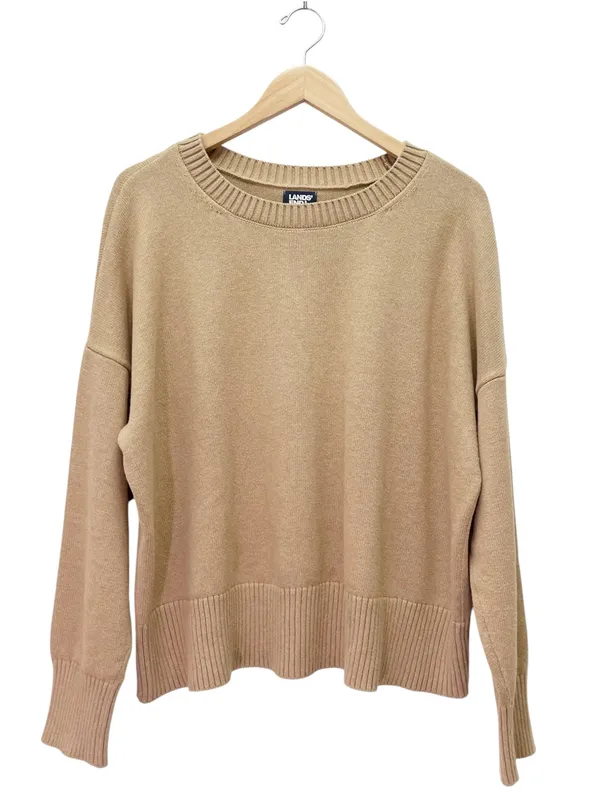 Lands’ End Drifter Sweater Sz XL 18 Tan Cotton Oversized Crewneck Coastal - Image 2