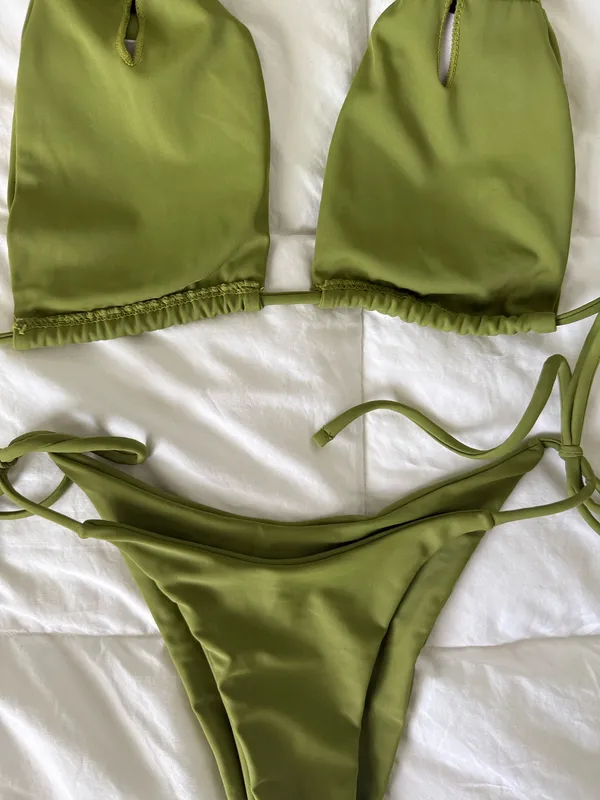 Olive Green Halter Top Bikini Set Small - Image 5