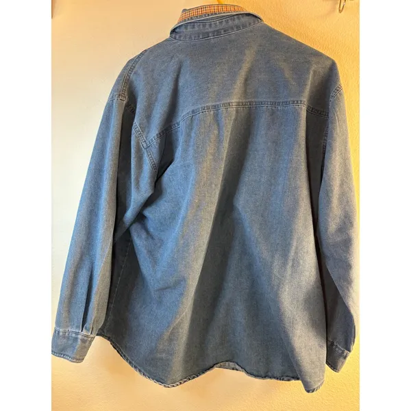 Vintage PTNY Love to Sew Denim Button Down Shirt Patchwork Embroidery Medium - Image 2