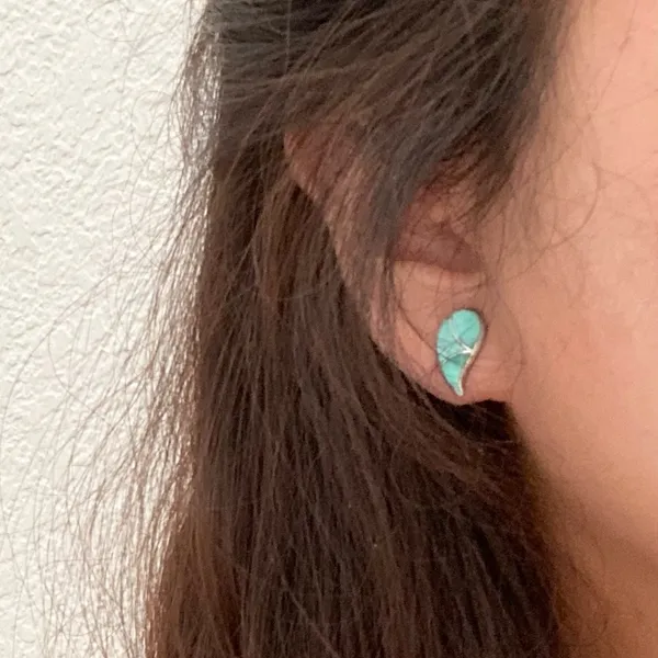 Sterling Silver Vintage STR.SII Turquoise Inlay Comma Teardrop Post Earrings - Image 4