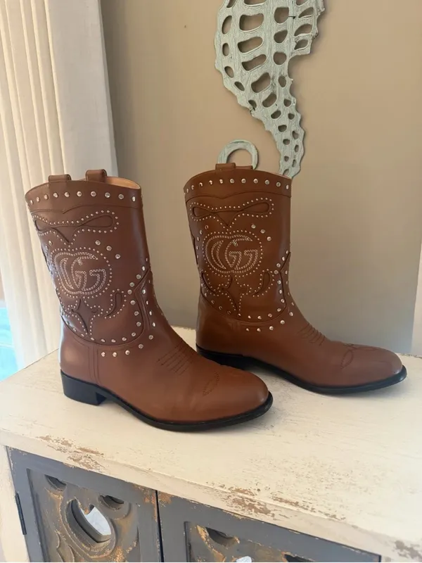 Gucci women’s country cowboy stud boots logo women’s 10 - Image 3