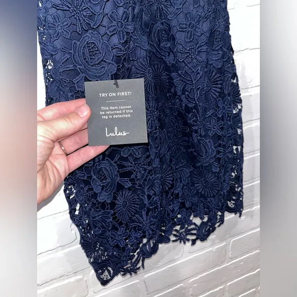 NEW Lulus Love Poem Navy Blue Lace Bodycon Halter Dress - Image 8