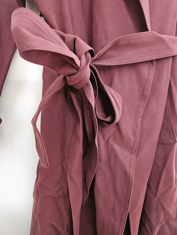 Indibrand Burgundy Tie-Waist Duster Long Jacket Korean Open Front Spring Light - Image 4