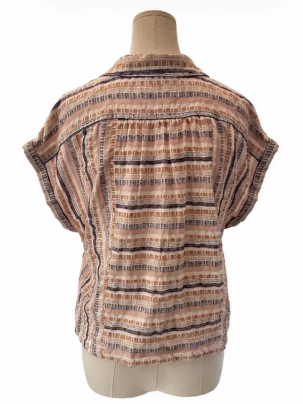 By Anthropologie Striped Textured Short Sleeve Blouse Size M - Image 3