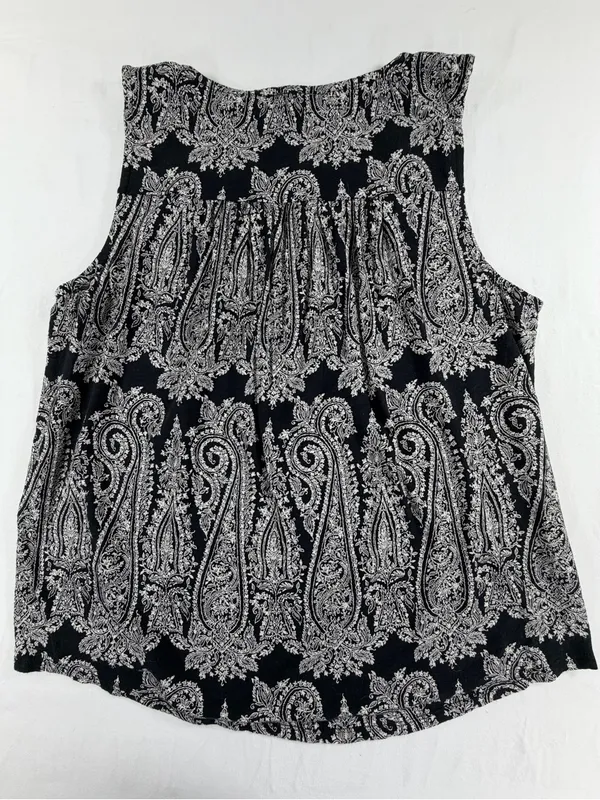 Lucky Brand Sleeveless Paisley Blouse‎ Medium Black White Embroidered Boho Top - Image 2