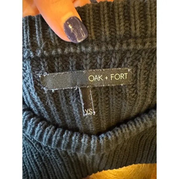Oak + Fort Sweater Women XS Washed Black Ribbed Knit Cotton Crew‎ Neck Pullover - Image 7