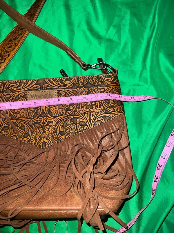NWT Wrangler Brown Fringe Crossbody with Embossed Floral Panel Western Feel - Image 7
