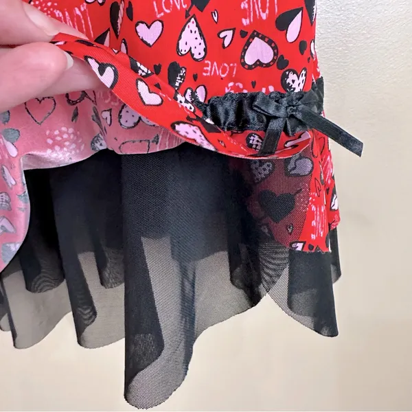 Inteco Intimates Red Pink Black Heart Love Babydoll Nightie Chemise Dress M - Image 8
