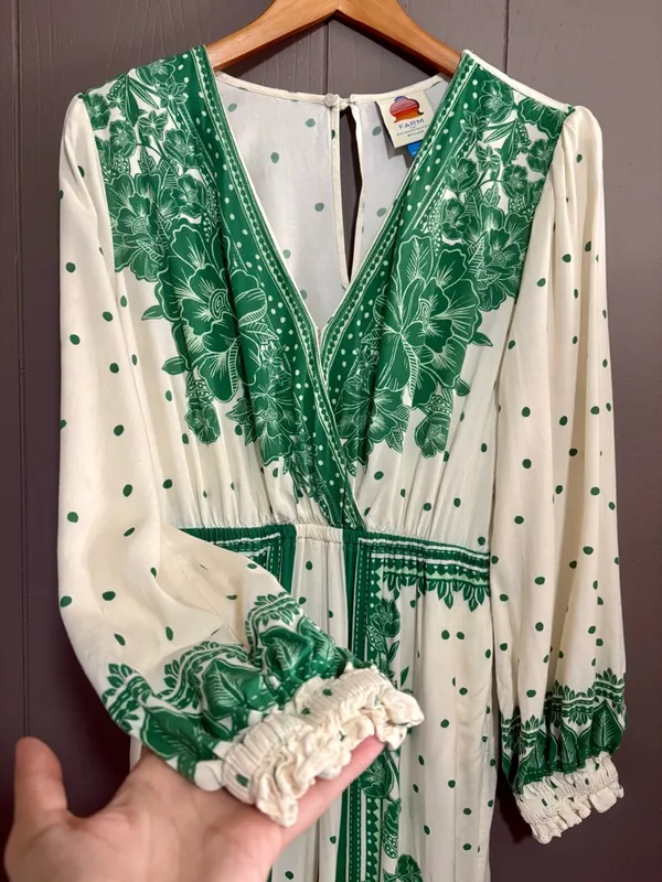 FARM RIO C ANTHROPOLOGIE Green & White Floral Dot Jumpsuit - Image 5