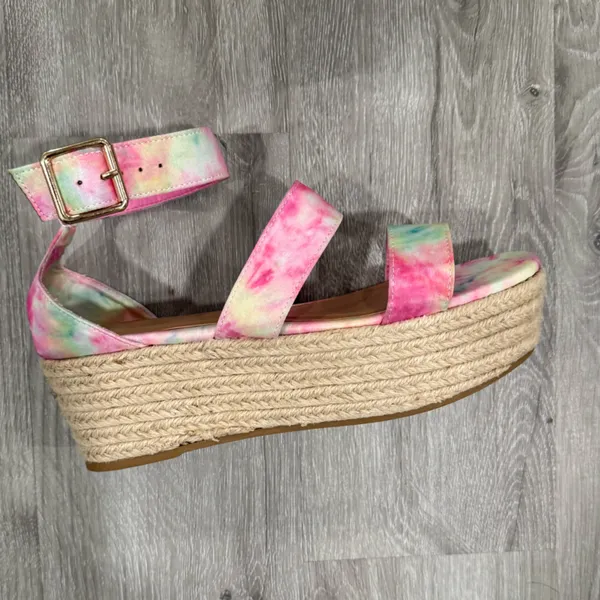 BAMBOO Multicolor Tie-Dye Wedge Sandals - Image 4