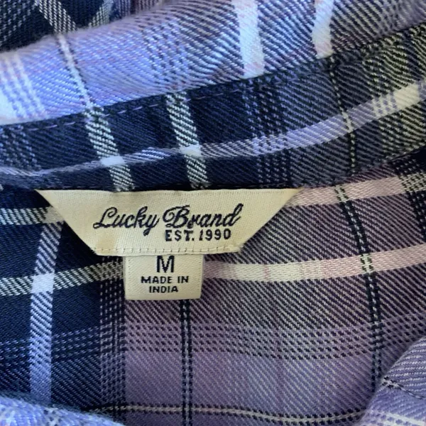 Lucky Brand Shirt Medium Blue Purple Plaid Button Down Long Sleeve - Image 4