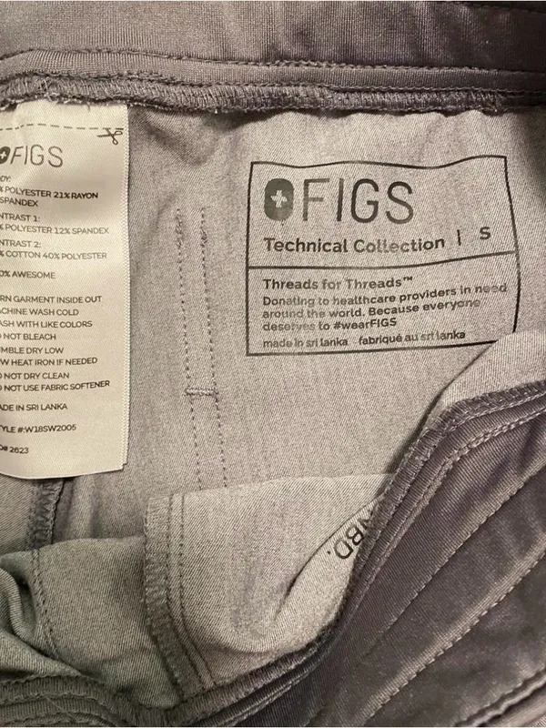 FIGS Technical Collection Gray Jogger Scrubs w/ Teal Drawstring - Size S - Image 3
