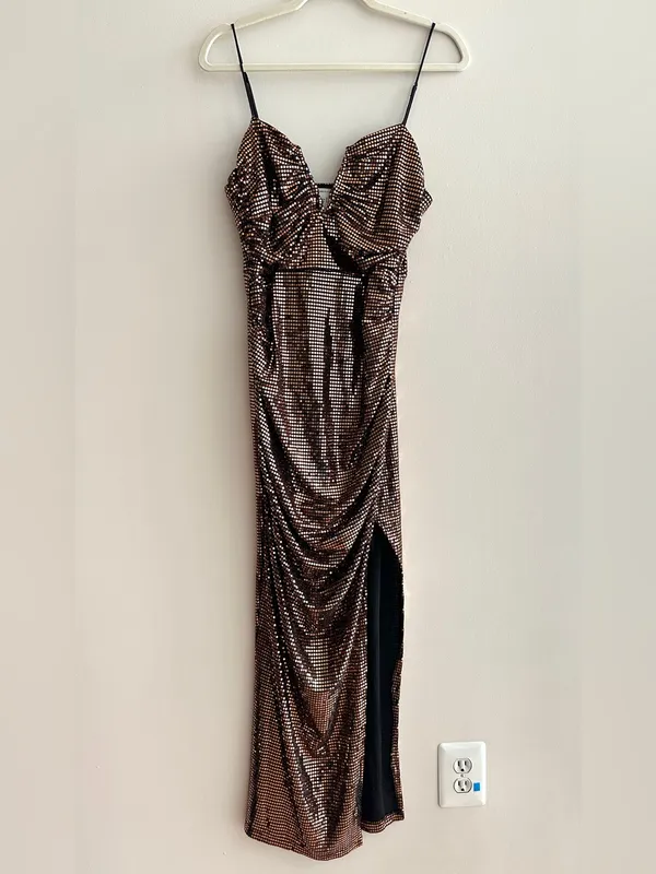 Selfie Leslie Dancing In September Thigh Split Sequin Dress Bronze, Size XL - Image 6
