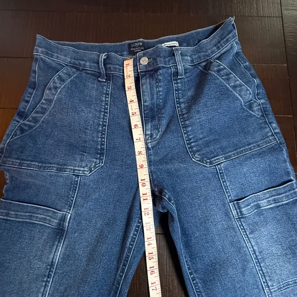 J.Crew Straight Leg‎ Cargo Jeans Medium Wash Blue Utility Denim 31P Petite - Image 6