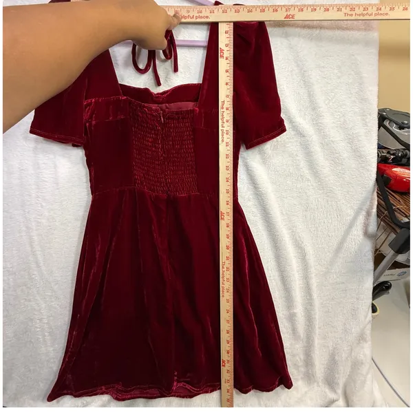 Wayf XS Velvet Puff Sleeve Mini Dress Red Bow Holiday‎ Party Romantic Valentines - Image 8