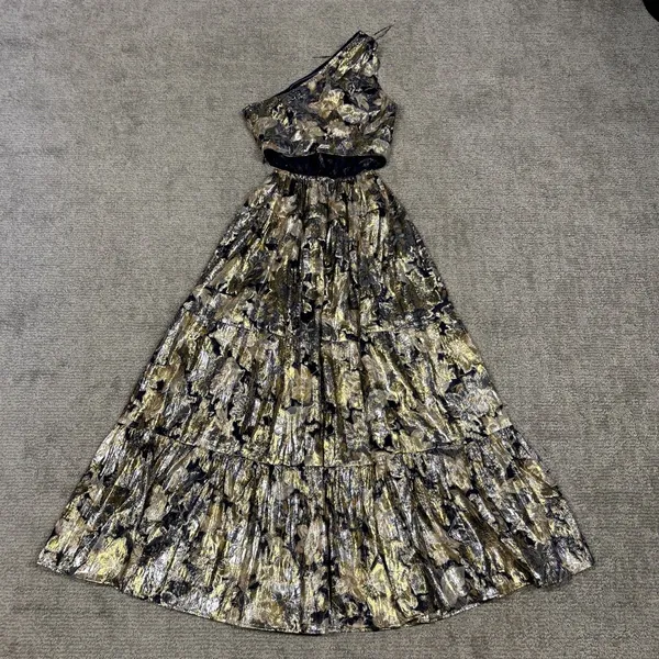 J Crew Collection Dress Womens 0 One Shoulder Silk Lurex Metallic Lily Swirl New - Image 7