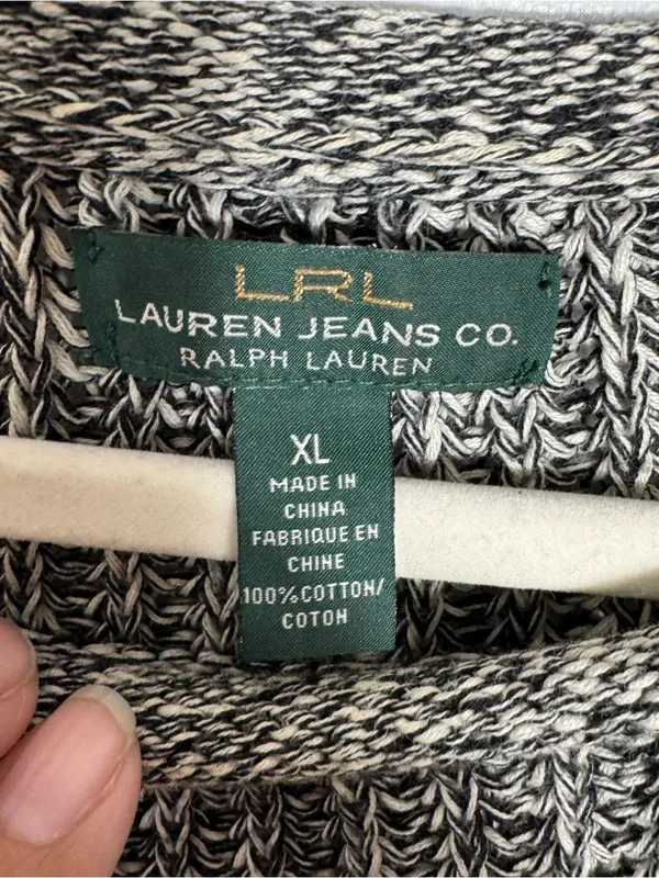 LRL Ralph Lauren Roll Neck Sweater XL Marled Black White Chunky Knit - Image 3