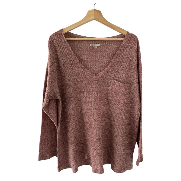 American Eagle Mauve Pink Waffle Knit V‑Neck Soft Lightweight Sweater XL casual - Image 2