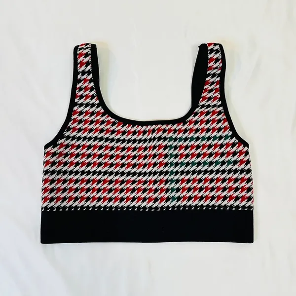 Fabletics Camryn Houndstooth Seamless Bra - Red/Green/Black - XS - Image 4