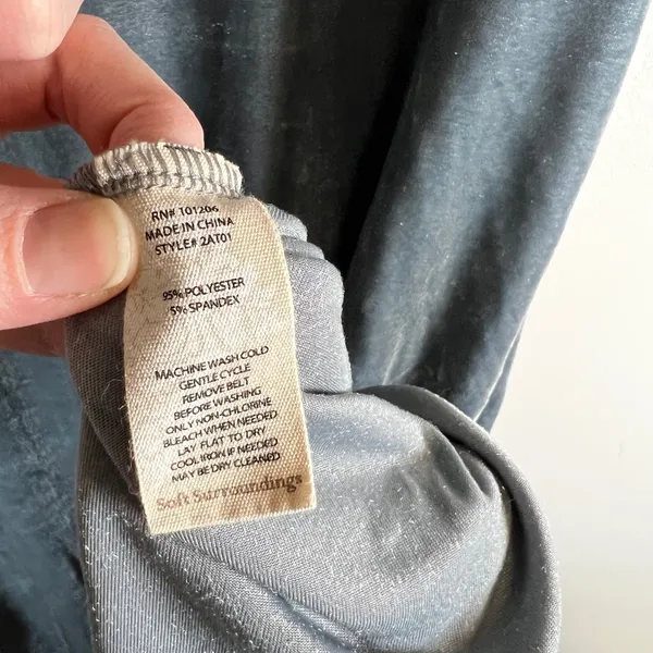 Soft Surroundings Velvet‎ Wrap Maxi Dress Slate Blue Bell Sleeve Size L boho - Image 5