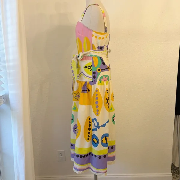 Zara Abstract Print Midi Dress XS Pop Art Belted Button‎ Front Colorful Resort - Image 6