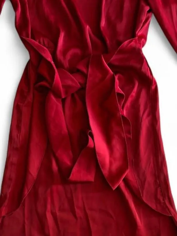 NWOT Red Satin Long Sleeve Tie Waist Mini Dress Size Small - Image 3