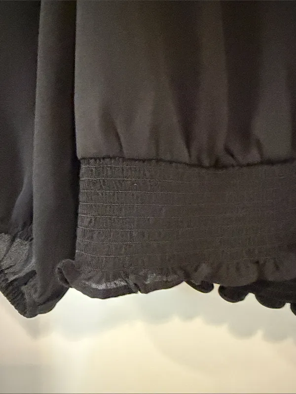 Ann Taylor Black V-Neck Long-Sleeve Smocked Hem Blouse - Image 3