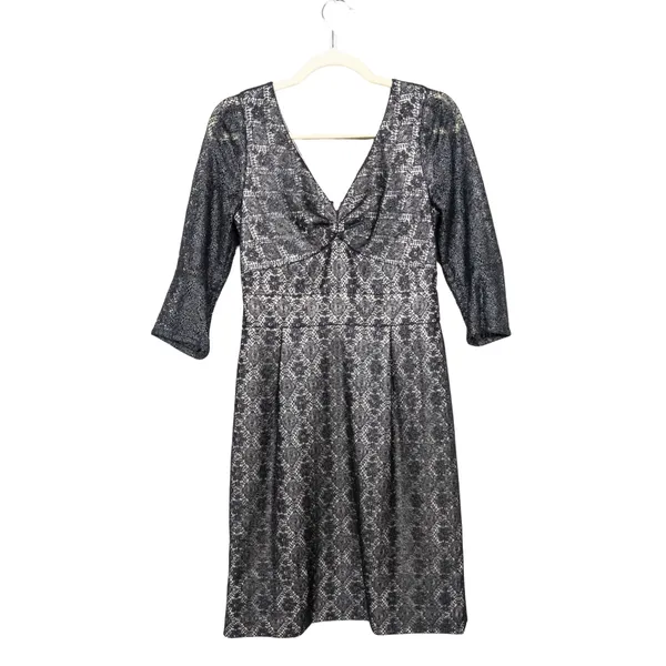 MARC by MARC JACOBS Black Metallic Lace Cocktail Dress V-Neck Lined Women's 4 - Image 2