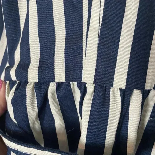 Express Women's S Blue White Striped Pleated Back Trench Coat Size Small Preppy‎ - Image 10